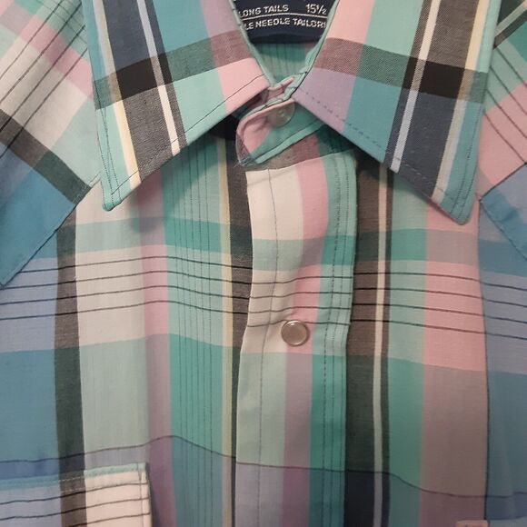 Wrangler Cowboy Cut Mens 15.5 X-Long Tails Pearl Snap Western Short Sleeve Shirt - Picture 3 of 9